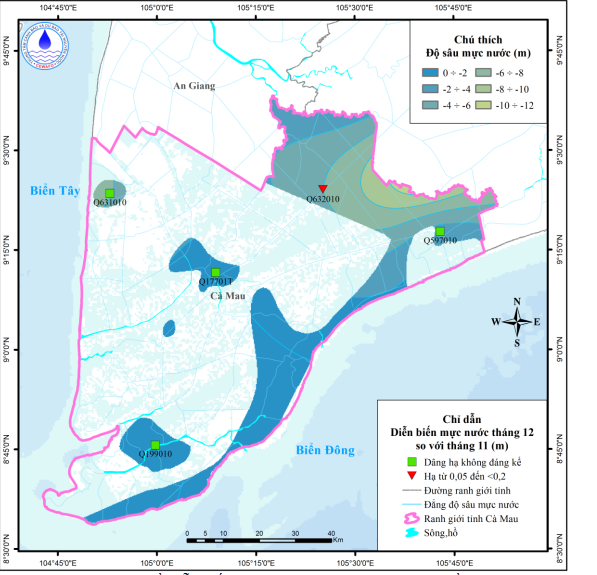 Kết quả quan trắc nguồn nước dưới đất tỉnh Cà Mau tháng 1 năm 2026