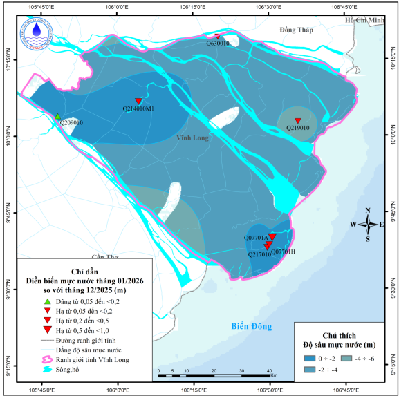 Dự báo nguồn nước dưới đất tỉnh Vĩnh Long tháng 2 năm 2026